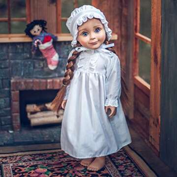 The Queen's Treasures 18 Inch Doll Clothes, Officially Licensed Little House on The Prairie Sleepwear Outfit. Nightgown and Nightcap, Doll NOT Included Compatible for Use with American Girl Dolls