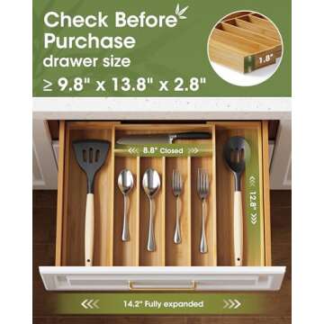 AUJEN Bamboo Silverware Organizer - Expandable Drawer Organizer, Adjustable Utensil Organizer, Kitchen Cutlery Drawer Organizer, Kitchen Organizers and Storage Holder for Flatware, 5-7 Slots, Natural