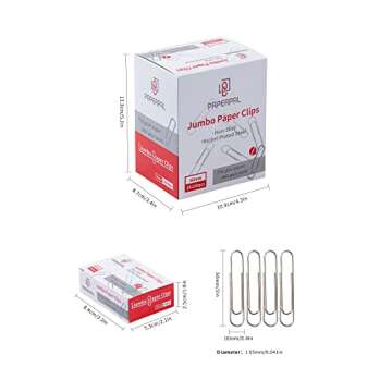 PAPERPAL Jumbo Paper Clips Nonskid, 1000 Large Paper Clips (10 Boxes of 100 Each), Bulk Paperclips for Office School & Personal Use, Daily DIY, 2" Silver Heavy Duty Non-Skid Paper Clips Jumbo Size