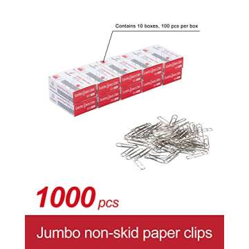 PAPERPAL Jumbo Paper Clips Nonskid, 1000 Large Paper Clips (10 Boxes of 100 Each), Bulk Paperclips for Office School & Personal Use, Daily DIY, 2" Silver Heavy Duty Non-Skid Paper Clips Jumbo Size