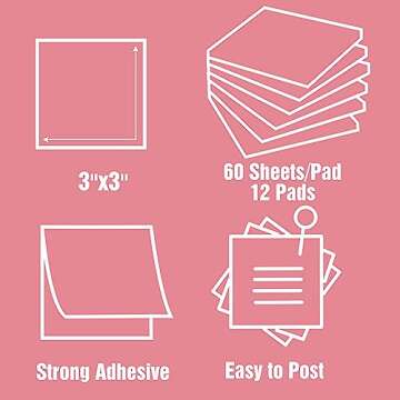 EOOUT Sticky Notes 3x3 Inches, 12 Pads, Fresh Colors Self-Stick Post for School Supplies, Strong Adhesive, Lavender Bliss, 720 Sheets