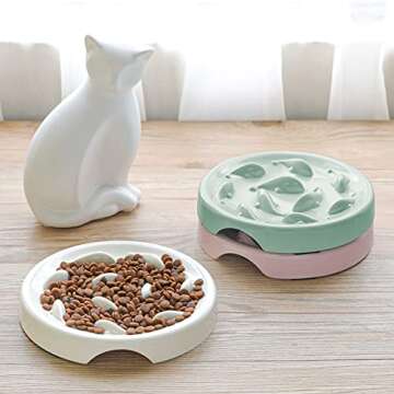 Slow Feeder Bowl for Cats and Small Dogs,Cilkus Fish Pool Design, Fun Interactive Bloat Stop Puzzle Feeder Bowl Healthy Eating Diet Made of Melamine Food Grade Material Dishwasher Safe (Green)