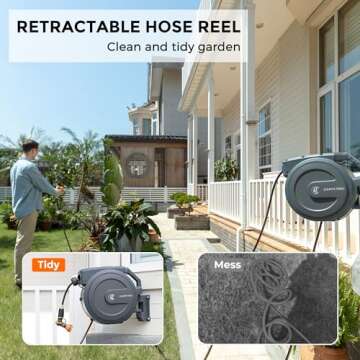 Giraffe Tools Retractable Garden Hose Reel 1/2 Inch x 130 ft, Super Heavy Duty, Any Length Lock, Slow Return System, Wall Mounted and 180 Deg Swivel Bracket