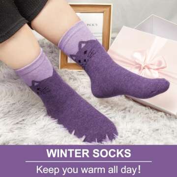 Justay 5 Pairs Womens Wool Socks Thick Warm Winter Socks Casual Cozy Socks Vintage Knit Crew Socks Gift for Women