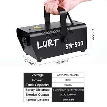 Fog Machine LURT 500W Mini Smoke machine with Wireless Remote Control and Auto Mode Portable for Parties,Outdoor,Halloween,Wedding,Stage,Effect,indoor,Disco and Disinfection 2000CFM,Fuse Protection