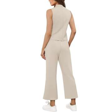 SAMPEEL Lounge Set for Women 2 Piece Spring Outfits 2024 Travel Clothing Summer Business Casual Outfits Sleeveless Wide Leg Crop Pants Sets Matching Sets Women Clothing Khaki S