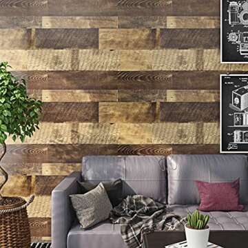 Livelynine Reclaimed Wood Vinyl Flooring Roll Waterproof Vinyl Plank Flooring Peel and Stick Wood Planks For Walls Kitchen Bathroom Floor Desk Countertop Covers Accent Wall Stick on Shiplap 15.8x78.8"