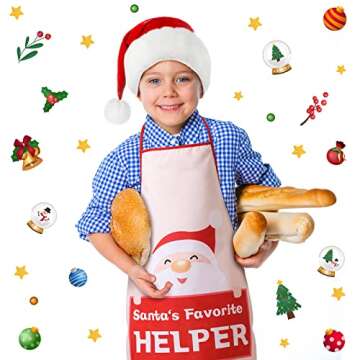 4 Pieces Kids Christmas Apron Cute Children Chef Apron Adjustable Kids Aprons for Girls Boys Toddler Snowman Deer Gingerbread Santa Apron for Kitchen Cooking Baking Crafting Painting Party Supplies