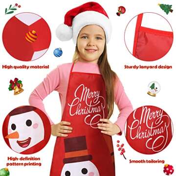 4 Pieces Kids Christmas Apron Cute Children Chef Apron Adjustable Kids Aprons for Girls Boys Toddler Snowman Deer Gingerbread Santa Apron for Kitchen Cooking Baking Crafting Painting Party Supplies