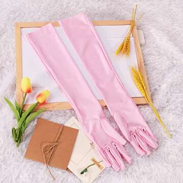 Women's 22'' Long Satin Gloves Bridal Dance Gloves For Special Occasion Evening Wedding Party, Black, White, Pink, Red (Pink)