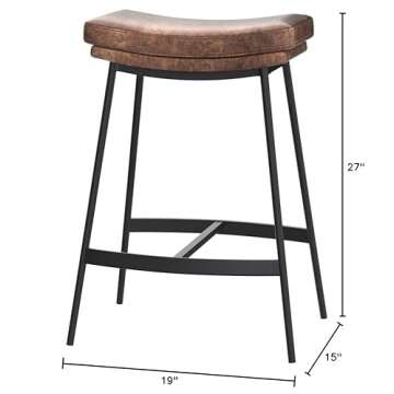 Nathan James Arlo Modern Backless Upholstered Kitchen Counter Bar Stool with Double-Layered Saddle Seat and Black Metal Base, Brown/Matte Black, Set of 2