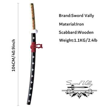 Sword Valley Trafalgar Law Sword - Yellow 40.9″ - Cosplay Prop Anime Katana Samurai Sword - Anime Original Texture Carbon Steel Blade Carving Symbol - Handle Absorbs Sweat and Prevents Slipping