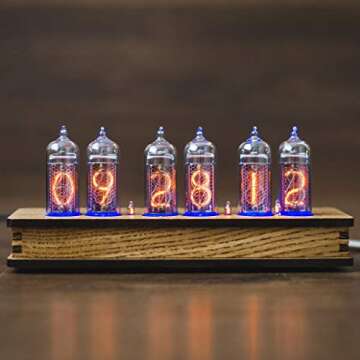 Authentic Nixie Tube Clock with Replaceable IN-14 Nixie Tubes, Temperature Sensor, Alarm Clock, High Precision, Made in Ukraine (Olive Ash) (IN-14, Olive Ash)