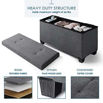 Storage Ottoman Bench with Bins - Grey Linen Design