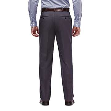 Haggar mens Premium No Iron Khaki Classic Fit Expandable Waist Flat Front dress pants, Dark Grey, 32W x 30L US