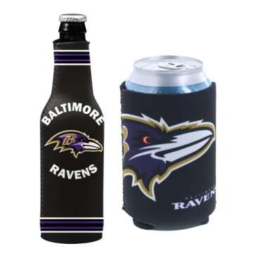 Football Can & Bottle Holder Insulator Beverage Huggie Cooler (Baltimore (Ravens) - Logo)