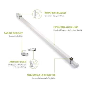 Ideal Security Sliding Door Security Bar with Childproof Lock, Adjustable, for Patio Doors and Sliding Glass Doors (25.75-47.5 Inches)