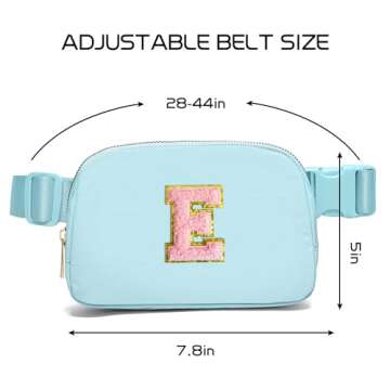 Gitus Belt Bag Fanny Pack Crossbody Bags with Initial Letter Patch Cute Stuff Birthday Gifts for Teenager Girls Trendy Preppy Stuff for Teen Girls Cool Stuff for Teens (Icing Blue-E)