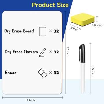 BainGesk Small White Board, 32 Pack Dry Erase Board, 9"×12" Mini White Board Double Sided for Students, Whiteboard Bulk with 32 Markers, 32 Erasers, Office Supplies, Classroom Must Haves