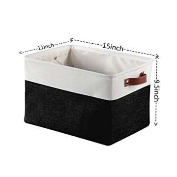 Storage Baskets for Shelves, Closet Storage Bins for Organization, Fabric Bins Cube W/Handles for Organizing Shelf Nursery Home Closet, Large - 3 Pack,Black/White