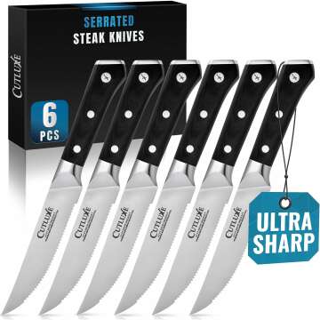 Cutluxe Steak Knives Set of 6, Serrated Steak Knives – Forged High Carbon German Steel, Full Tang, Ergonomic Handle Design – Artisan Series