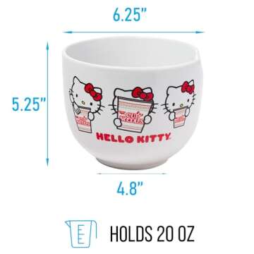 Hello Kitty Cup Noodles Ceramic Bowl with Chopsticks - 20 oz