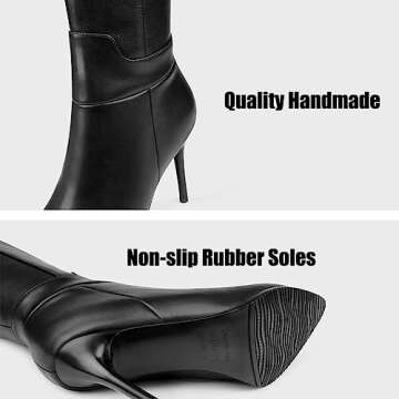 Dance&Style Women's Leather Boots Middle Thin Heels Shoes Zipper Knee High Boots 29-Black 10.5US