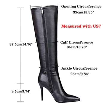 Dance&Style Women's Leather Boots Middle Thin Heels Shoes Zipper Knee High Boots 29-Black 10.5US