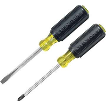 Klein Tools 85442 Screwdriver 2-Piece Set, Made in USA, 1/4 Keystone and #2 Phillips, Cushion Grip, Round and Square Shank, Heat Treated, Meets or Exceeds ASME/ANSI