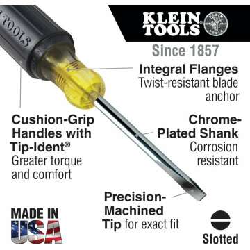 Klein Tools 85442 Screwdriver 2-Piece Set, Made in USA, 1/4 Keystone and #2 Phillips, Cushion Grip, Round and Square Shank, Heat Treated, Meets or Exceeds ASME/ANSI