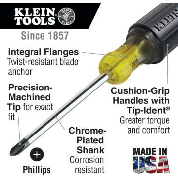 Klein Tools 85442 Screwdriver 2-Piece Set, Made in USA, 1/4 Keystone and #2 Phillips, Cushion Grip, Round and Square Shank, Heat Treated, Meets or Exceeds ASME/ANSI