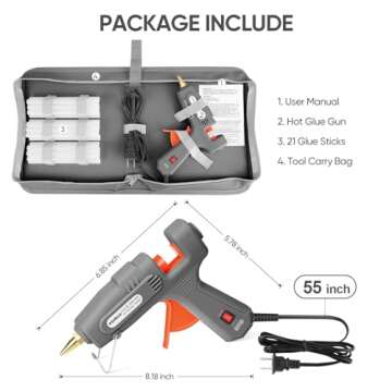 ROMECH Full Size Hot Glue Gun with 60/100W Dual Power and 21 Hot Glue Sticks (7/16"), Fast Preheating Heavy Duty Industrial Gluegun with Storage Case for Crafting, DIY and Repairs (Gray)