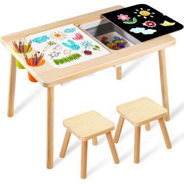 Multifunctional Children's Sensory Table with 2 Stools & Storage