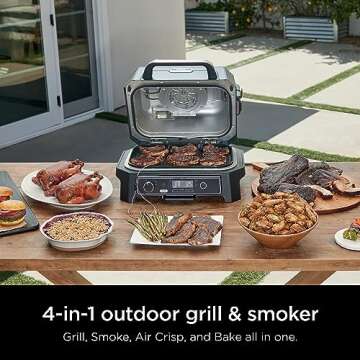 Ninja, Woodfire Pro XL Outdoor Grill & Smoker, Thermometer, 4-in-1 Master Grill, BBQ Smoker, Outdoor Air Fryer, Bake, Portable, Electric Grill, Dark Grey, OG850