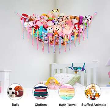 Unicorn Castle Stuffed Animals Hammock Net Kids Toy Storage Organizer Stuffed Animals Storage Coner Hanging Room Organization For Kids Girls Cute Room Decor…