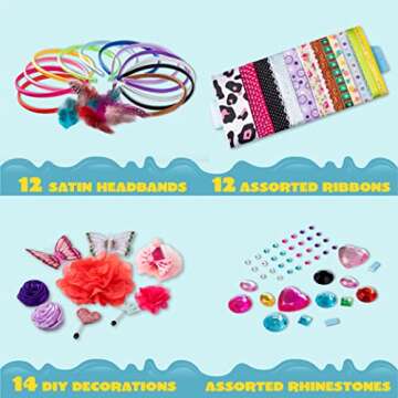 JOYIN DIY Girl 12 Satin Fashion Headbands Kids Art and Crafts Kits, Girls Jewelry Making Kit-Decorated with Hair Accessories