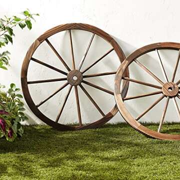 Trademark Innovations Decorative Vintage Wood Garden Wagon Wheel with Steel Rim - 31.5" Diameter (Set of 2)