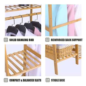 Ufine Bamboo Garment Rack 7-Tier Storage Shelves Clothes Hanging Rack, Heavy Duty Clothing Rack Minimalism Wardrobe Closet Organizer for Indoor