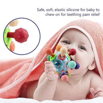 Baby Sensory Montessori Toy - Infant Teething Relief - Teethers for Newborn - Developmental Rattles Chew Toys Gifts for 0 3 6 9 12 18 Months Girl Boy -Toddler Travel Easter Toy for 1 2 One Year Old