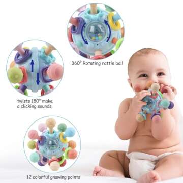 Baby Sensory Montessori Toy - Infant Teething Relief - Teethers for Newborn - Developmental Rattles Chew Toys Gifts for 0 3 6 9 12 18 Months Girl Boy -Toddler Travel Easter Toy for 1 2 One Year Old