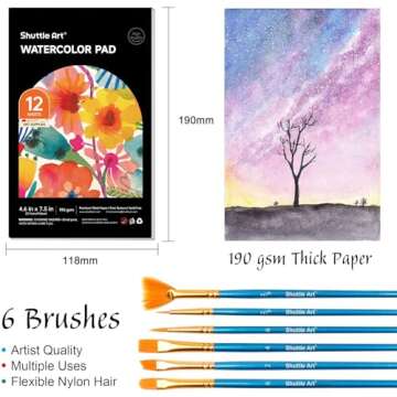 Shuttle Art 43 Pack Watercolor Paint Set, 36 Colors Watercolor Paint Pan Set with 6 Brushes and 1 Watercolor Pad for Beginners, Artists, Kids & Adults Watercolor Painting, Bullet Journal, Calligraphy