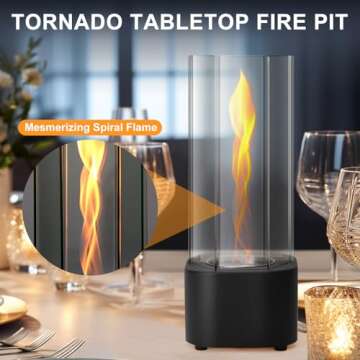 Tornado Table Top Firepit, Tabletop Fireplace Indoor/Outdoor Portable Fire Pit with Glass, Indoor Fire Pit Tabletop, Gifts for Home Decor, Housewarming, Parties, Spiral Flame Large Burner 60+ Min Burn