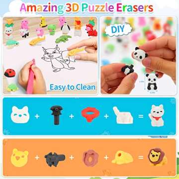 70Pcs Animal Erasers - Desk Pets, 3D Take Apart Pencil Erasers Classroom Rewards,Game Prizes,Treasure Box Party Favors for Kids