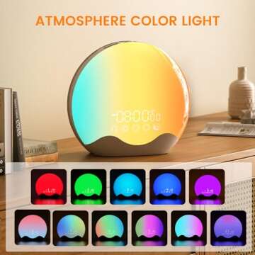 Light Therapy Lamp, Sunlight Alarm Clock with 10,000 Lux Therapy Light, Wake Up Light with 20 Brightness & 4 Color Temperature, Dual Alarms & Snooze,11 Atmosphere Lights and Sleep Aid