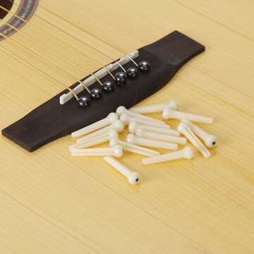 12 Pcs Acoustic Guitar Bridge Pins String Pegs with Bridge Pin Puller Remover and Guitar Bridge Saddle Nut, Guitar Pegs Parts Replacement Tool & Compatible with Most Guitar