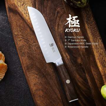 KYOKU Daimyo Series 4.5" Paring Knife + 7" Santoku Knife + 10'' Bread Knife - Japanese 440C Stainless Steel - Rosewood Handle