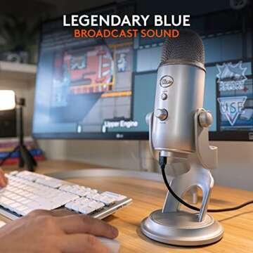 Logitech for Creators Blue Yeti USB Microphone for Gaming, Streaming, Podcasting, Twitch, YouTube, Discord, Recording for PC and Mac, 4 Polar Patterns, Studio Quality Sound, Plug & Play-Silver