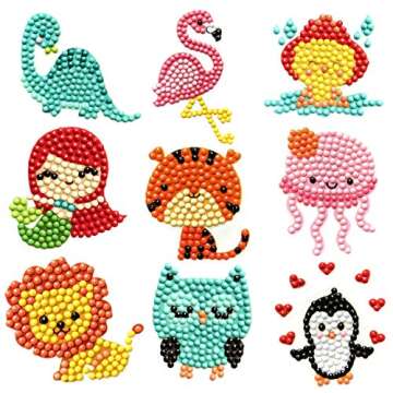 sinceroduct Diamond Art Kits for Kids, 64 Pcs Diamond Art Stickers Crafts for Kids Ages 4-6-8-12, 5D DIY Animals Gem Art Stickers Kits for Girls Boys Adults Beginners, Christmas Diamond Art Gifts