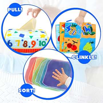 Baby Sensory Tissue Box Toy - Montessori Toys for Babies 0 6 9 12 18 Month - Infant Gifts for 1 2 3 One Year Old Boy Girl - Newborn High Contrast Crinkle Toys Toddler Educational Learning Activities