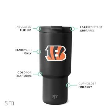 Simple Modern Officially Licensed NFL Cincinnati Bengals 30 oz Tumbler with Flip Lid and Straws | Insulated Cup Stainless Steel | Gifts for Men Women | Trek Collection | Cincinnati Bengals